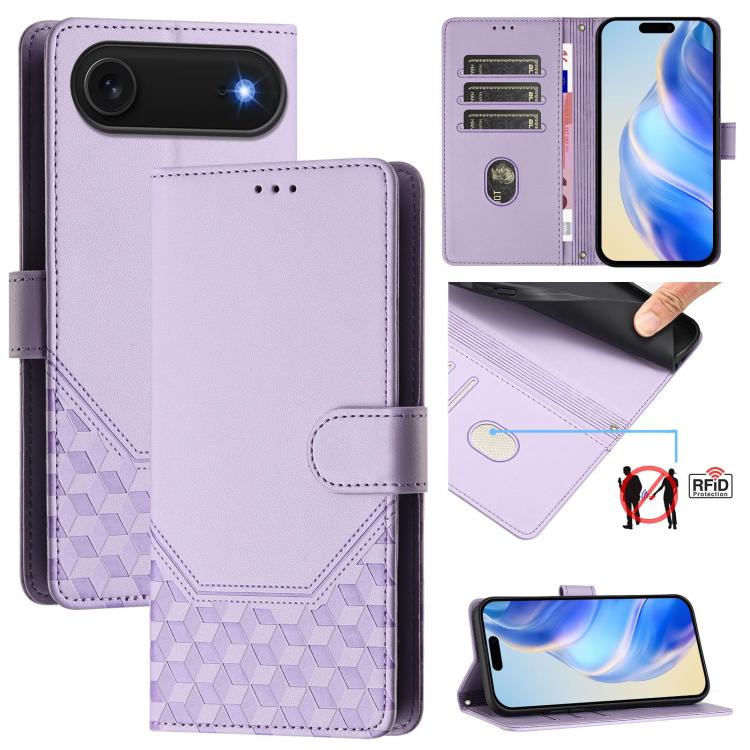 For iPhone Air Honeycomb Embossing RFID Leather Phone Case(Light Purple)