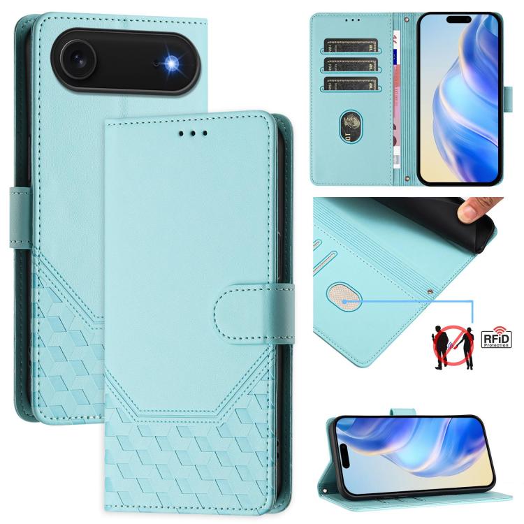 For iPhone Air Honeycomb Embossing RFID Leather Phone Case(Mint Green)