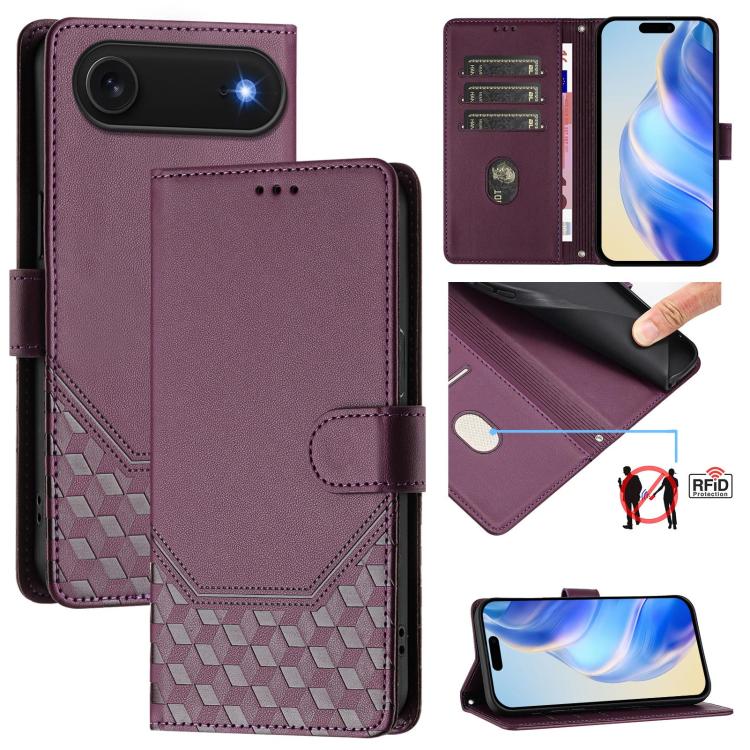 For iPhone Air Honeycomb Embossing RFID Leather Phone Case(Violet)