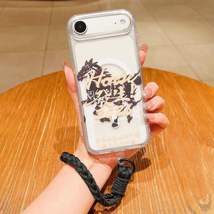 For iPhone Air Horse Year Acrylic Magnetic Full Coverage Phone Case with Lanyard(Black Good Things Happened)
