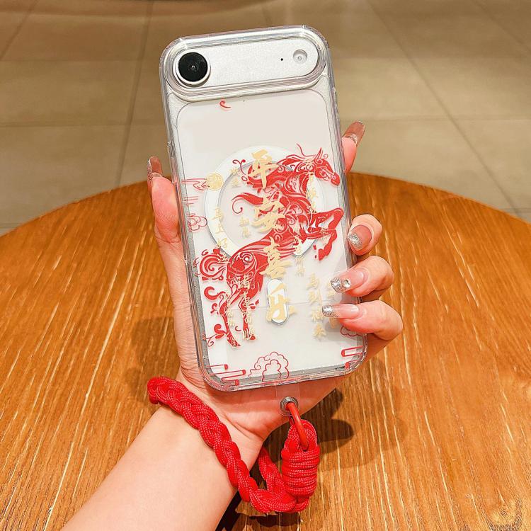 For iPhone Air Horse Year Acrylic Magnetic Full Coverage Phone Case with Lanyard(Peace and Joy)