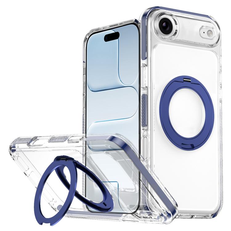 For iPhone Air Ice Armor Magnetic Rotation Holder PC Hybrid TPU Phone Case(Blue)