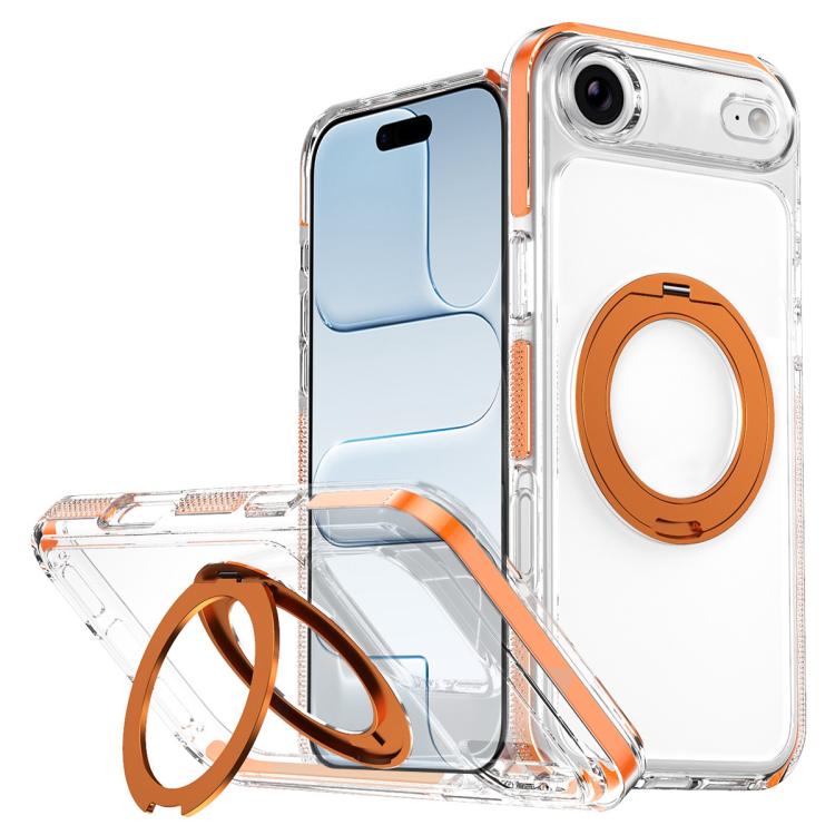 For iPhone Air Ice Armor Magnetic Rotation Holder PC Hybrid TPU Phone Case(Orange)