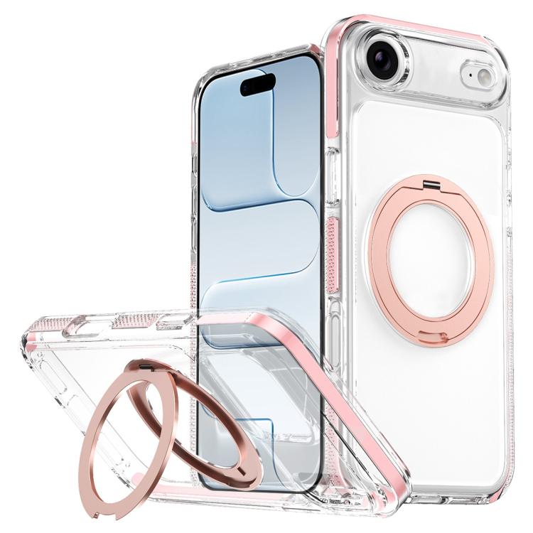 For iPhone Air Ice Armor Magnetic Rotation Holder PC Hybrid TPU Phone Case(Pink)