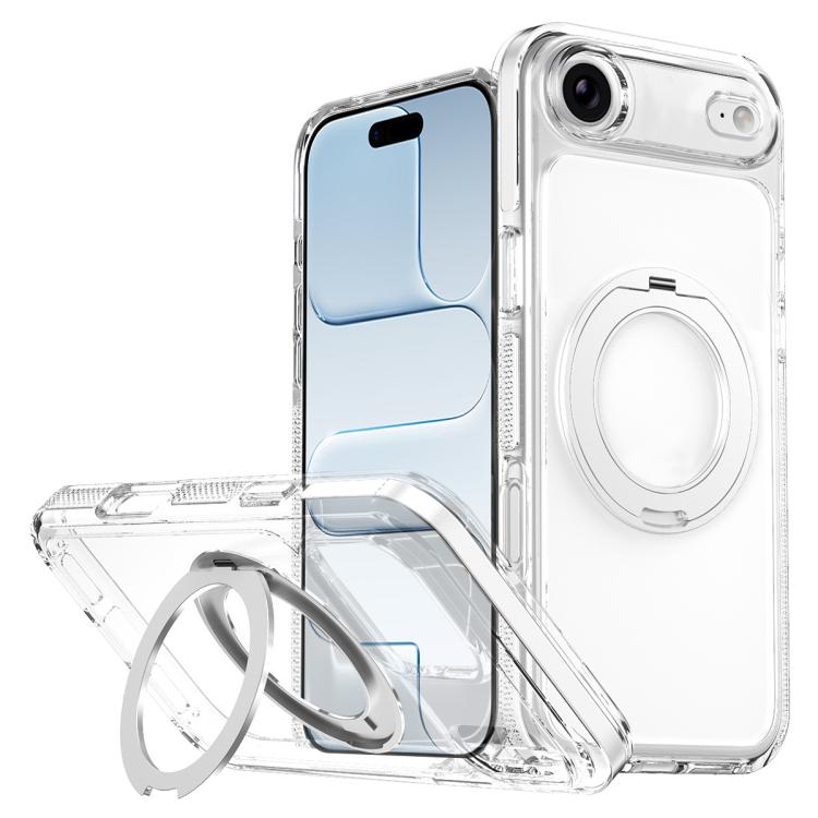 For iPhone Air Ice Armor Magnetic Rotation Holder PC Hybrid TPU Phone Case(White)