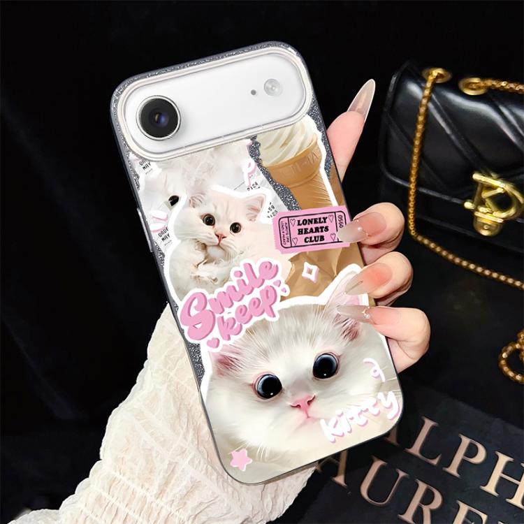 For iPhone Air Ice Cream Cats Pattern IMD Glitter PC Hybrid TPU Phone Case(Black)
