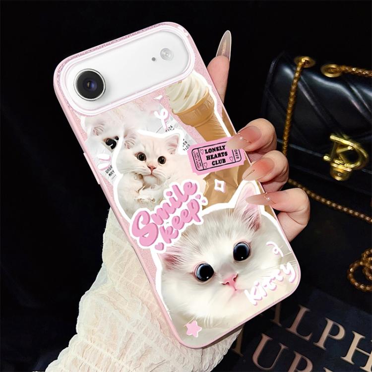For iPhone Air Ice Cream Cats Pattern IMD Glitter PC Hybrid TPU Phone Case(Pink)