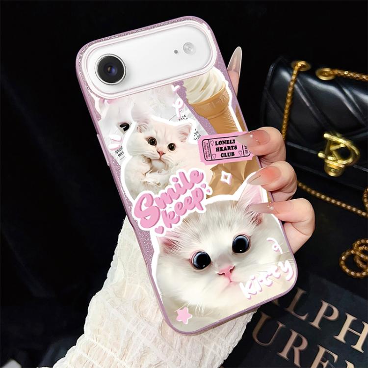 For iPhone Air Ice Cream Cats Pattern IMD Glitter PC Hybrid TPU Phone Case(Purple)