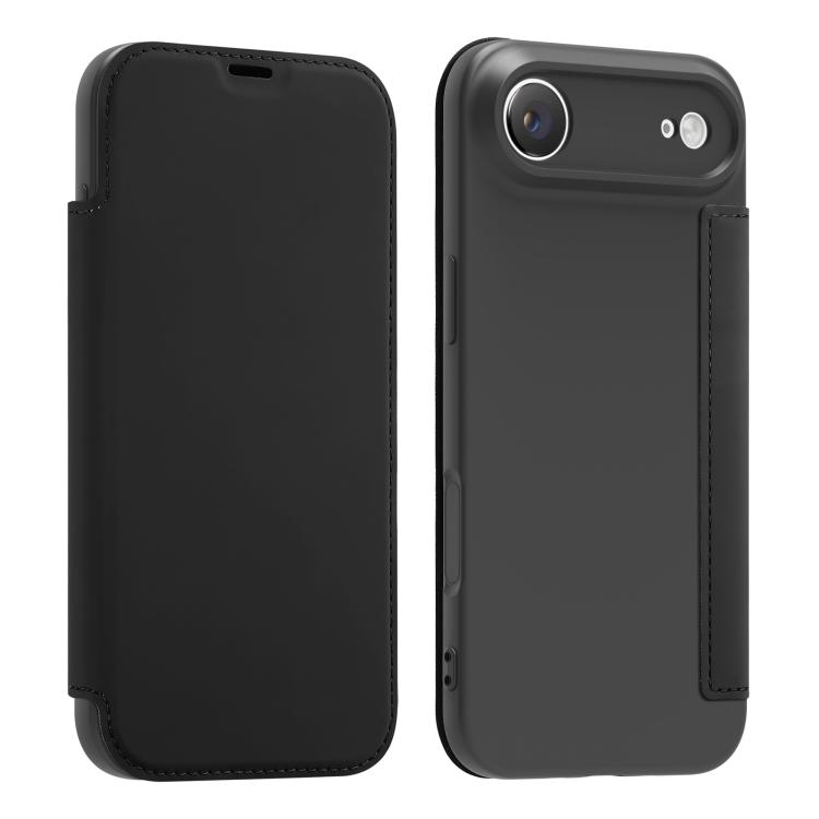 For iPhone Air Imitate Liquid Skin Feel Leather Phone Case with Card Slots(Black)