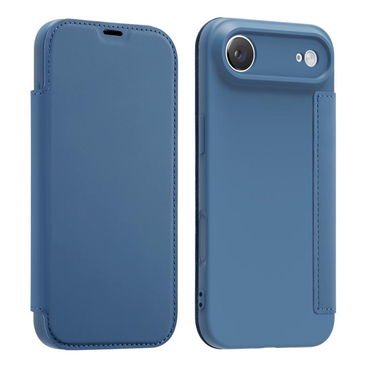 For iPhone Air Imitate Liquid Skin Feel Leather Phone Case with Card Slots(Blue)