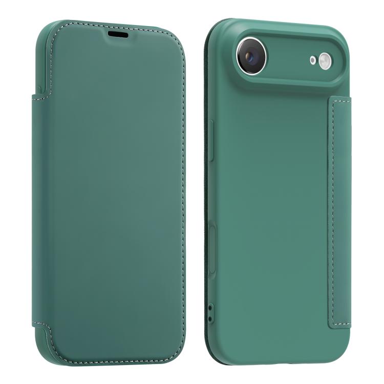 For iPhone Air Imitate Liquid Skin Feel Leather Phone Case with Card Slots(Dark Green)