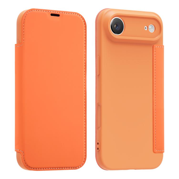 For iPhone Air Imitate Liquid Skin Feel Leather Phone Case with Card Slots(Orange)