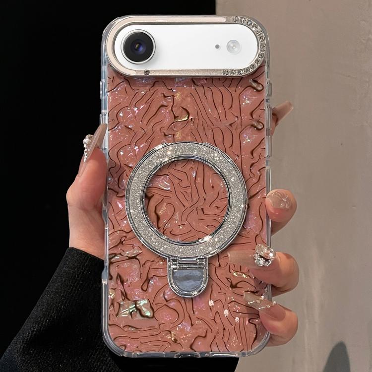 For iPhone Air Ink Rhythm Colorful Shell Pattern TPU Hybrid IMD Phone Case with Glitter Holder(Brown)