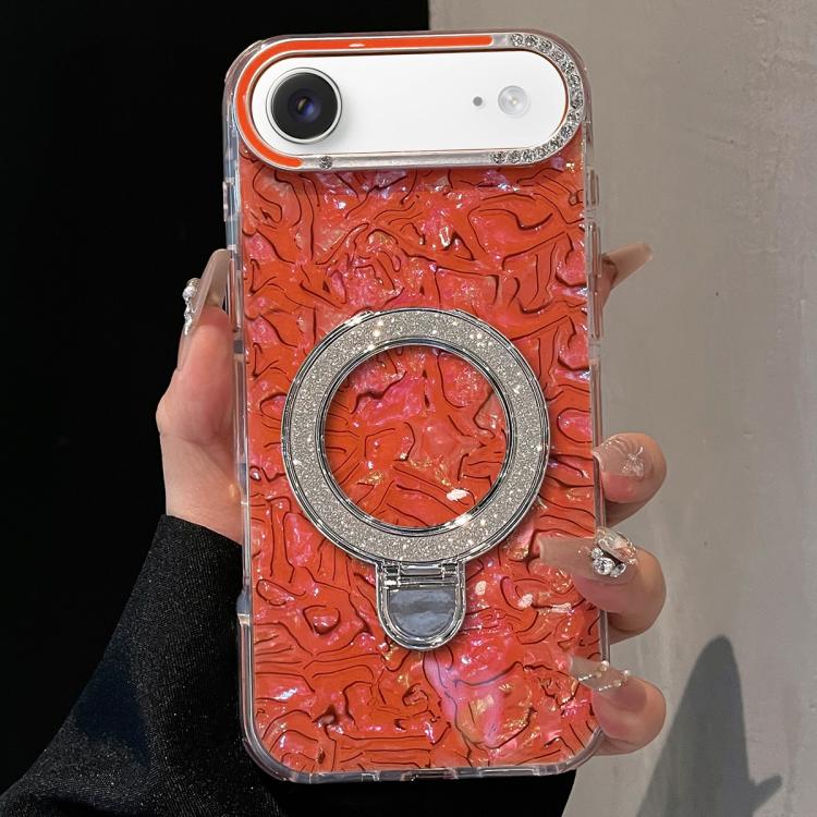 For iPhone Air Ink Rhythm Colorful Shell Pattern TPU Hybrid IMD Phone Case with Glitter Holder(Orange)