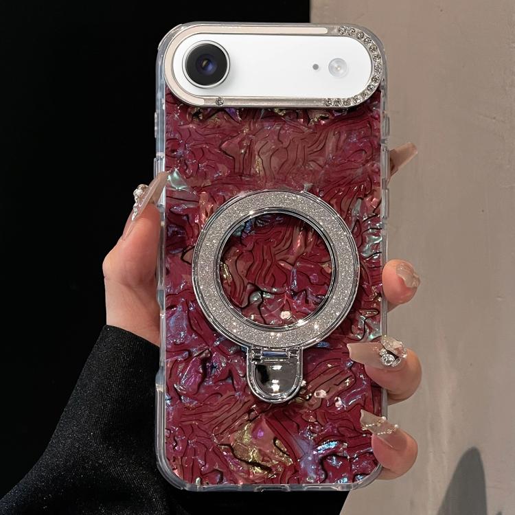 For iPhone Air Ink Rhythm Colorful Shell Pattern TPU Hybrid IMD Phone Case with Glitter Holder(Wine Red)
