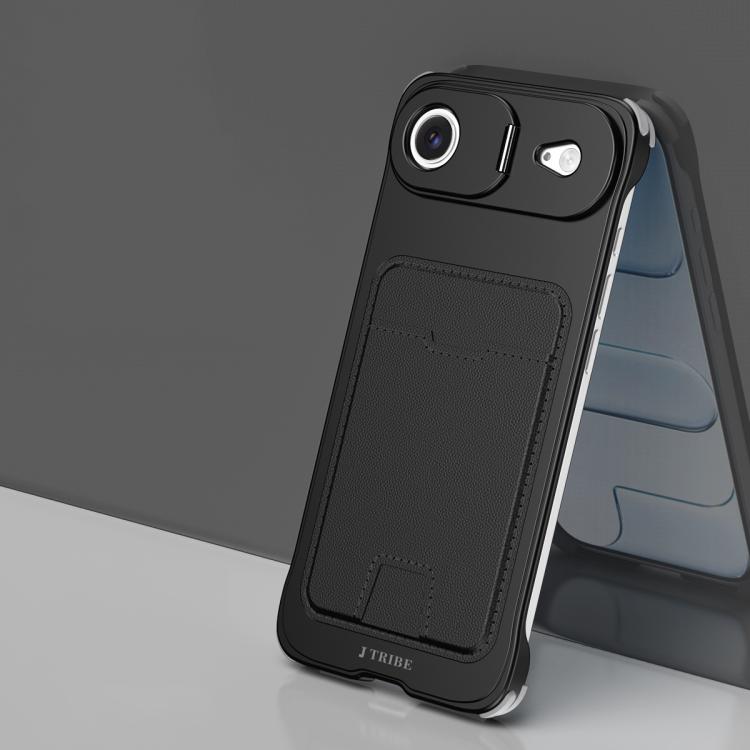 For iPhone Air J TRIBE Metal Frameless Card Slot Lens Holder Phone Case(Black)