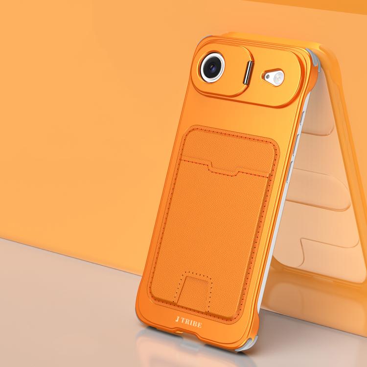 For iPhone Air J TRIBE Metal Frameless Card Slot Lens Holder Phone Case(Orange)