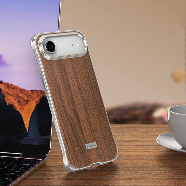 For iPhone Air J TRIBE Metal Frameless Wood Texture MagSafe Phone Case(Walnut)