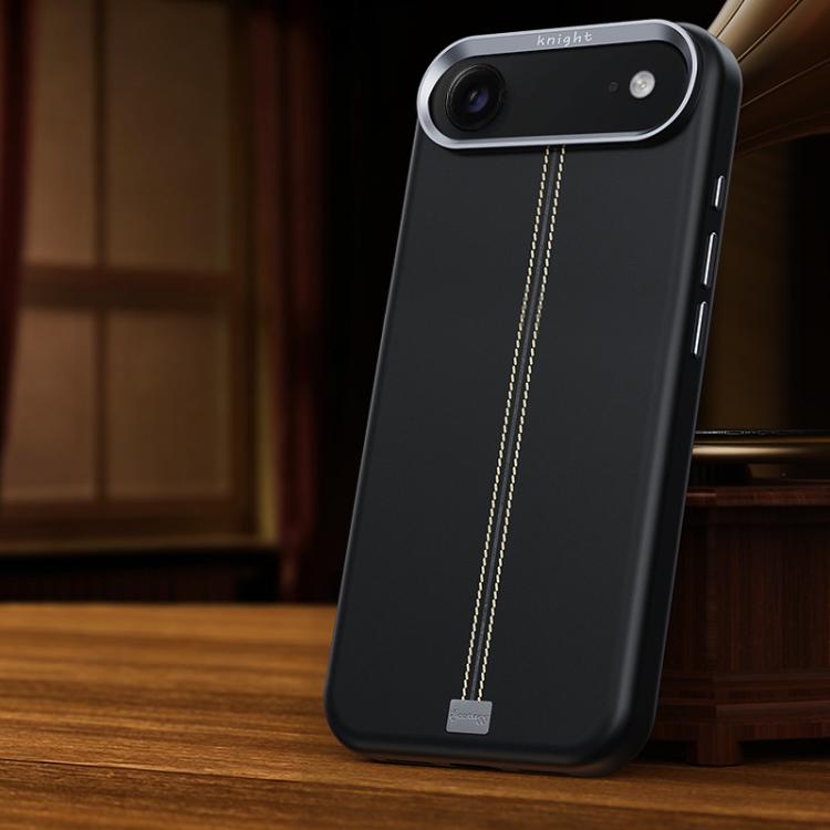 For iPhone Air Jazz Series Retro Vegan Leather Textured Metal Frame Magnetic Phone Case(Black)