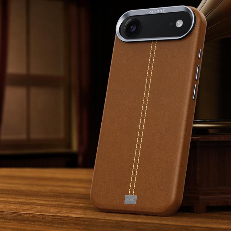 For iPhone Air Jazz Series Retro Vegan Leather Textured Metal Frame Magnetic Phone Case(Brown)