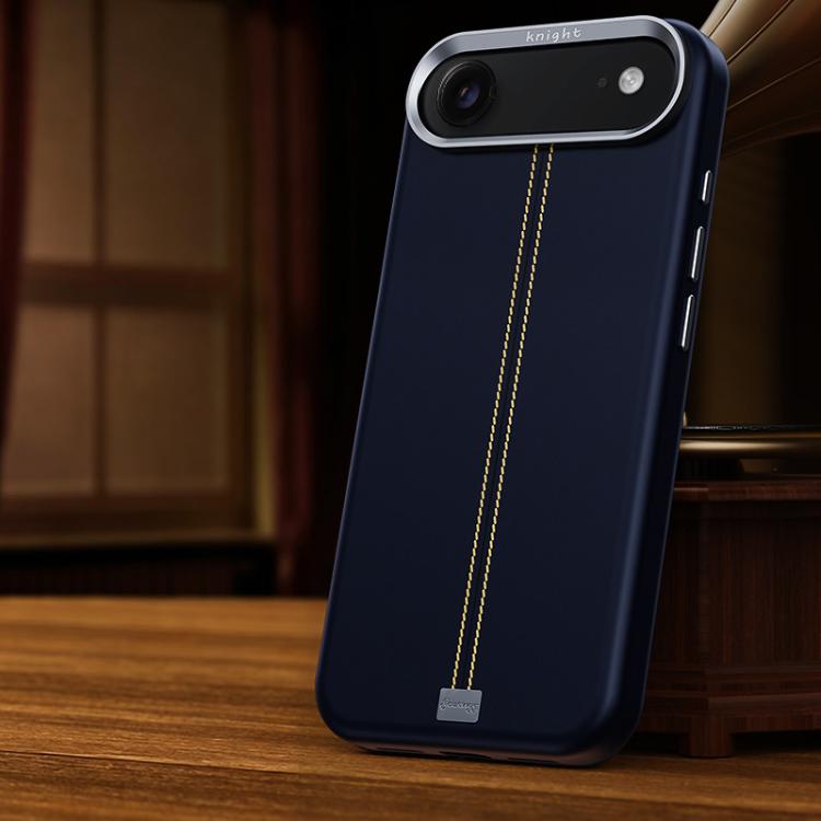 For iPhone Air Jazz Series Retro Vegan Leather Textured Metal Frame Magnetic Phone Case(Dark Blue)