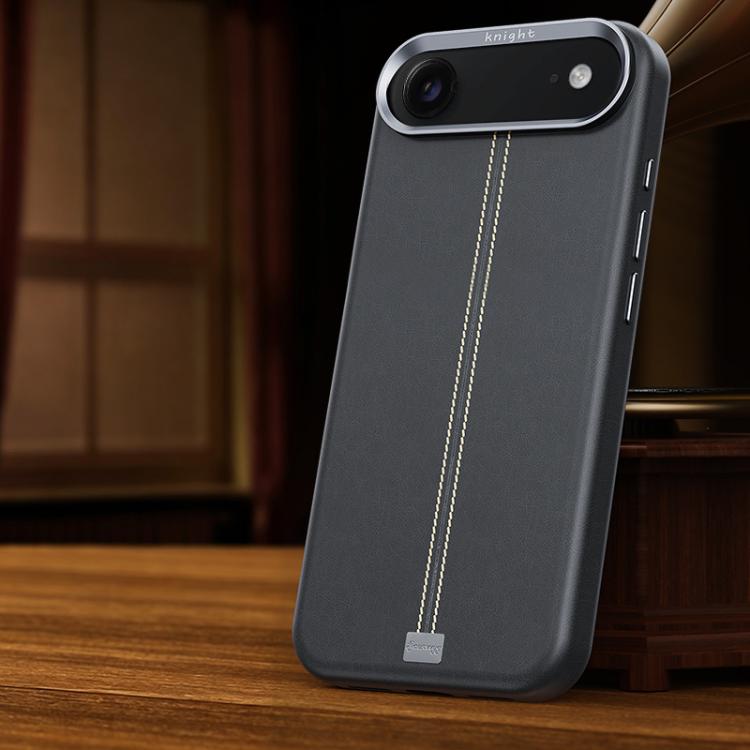 For iPhone Air Jazz Series Retro Vegan Leather Textured Metal Frame Magnetic Phone Case(Titanium Gray)