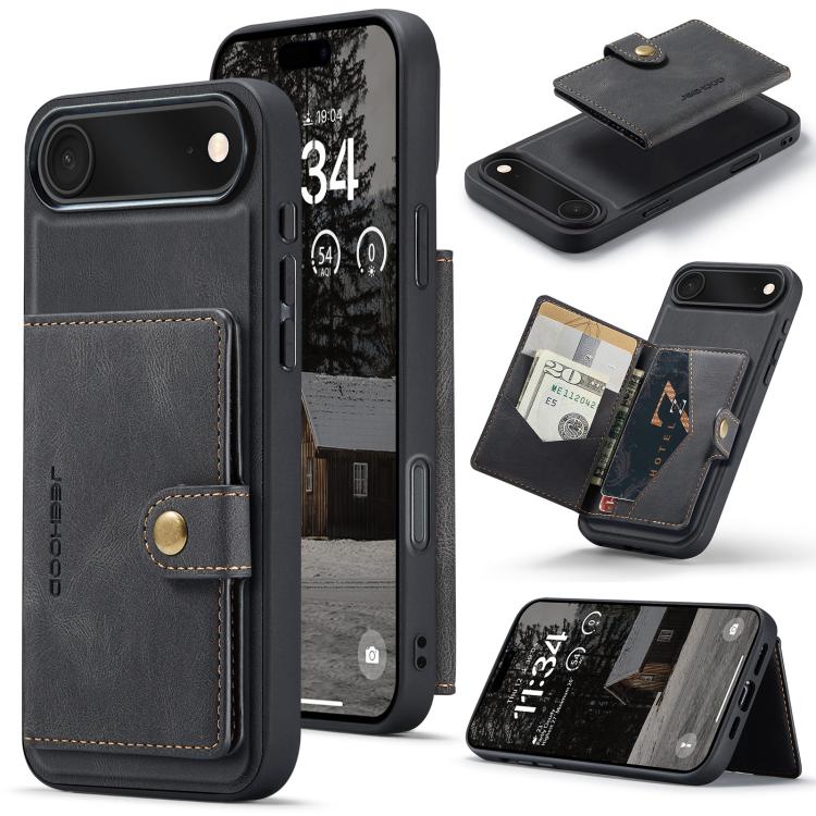 For iPhone Air JEEHOOD J01 Retro Magnetic Detachable Wallet Phone Case(Black)