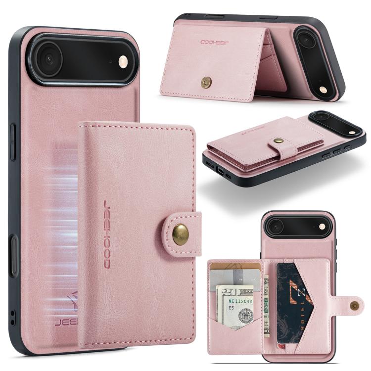 For iPhone Air JEEHOOD J01 Retro Magnetic Detachable Wallet Phone Case(Pink)