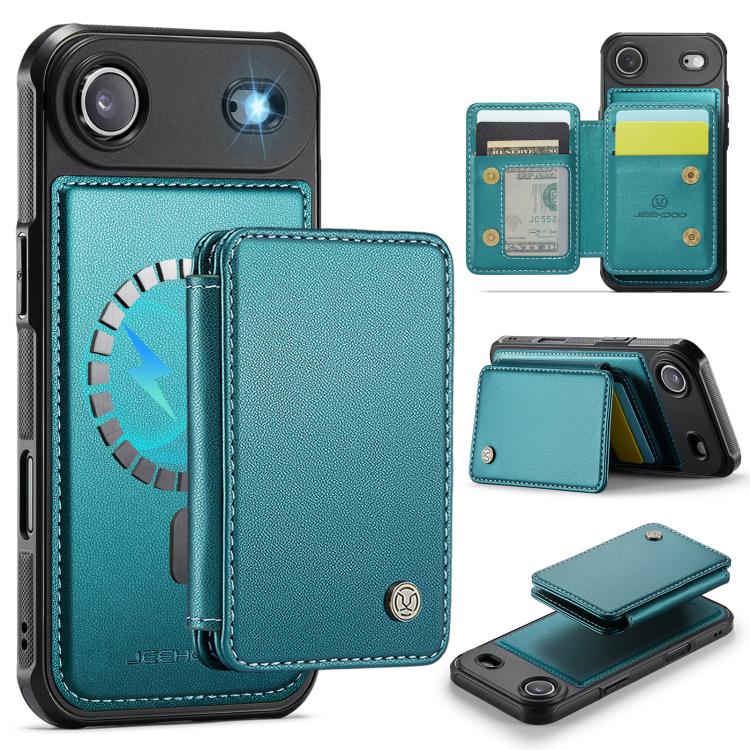 For iPhone Air JEEHOOD J05 Business Magnetic Style RFID Leather Phone Case(Blue Green)