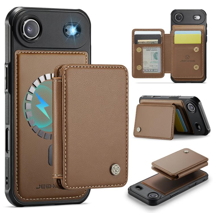 For iPhone Air JEEHOOD J05 Business Magnetic Style RFID Leather Phone Case(Brown)