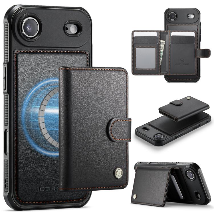 For iPhone Air JEEHOOD J09 Buckle Card Bag MagSafe Magnetic Style RFID Leather Phone Case(Black)