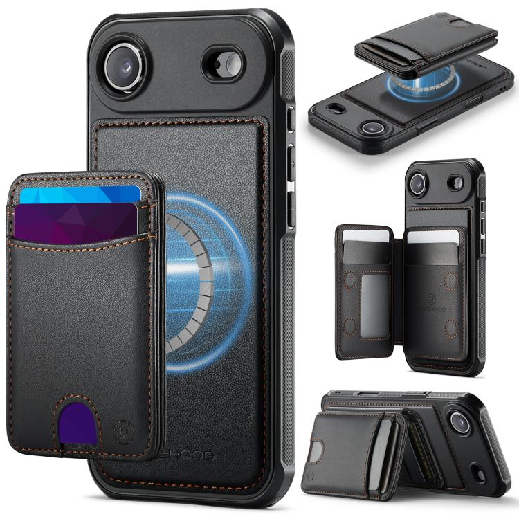 For iPhone Air JEEHOOD J10 Flip Card Bag MagSafe Split RFID Leather Phone Case(Black)