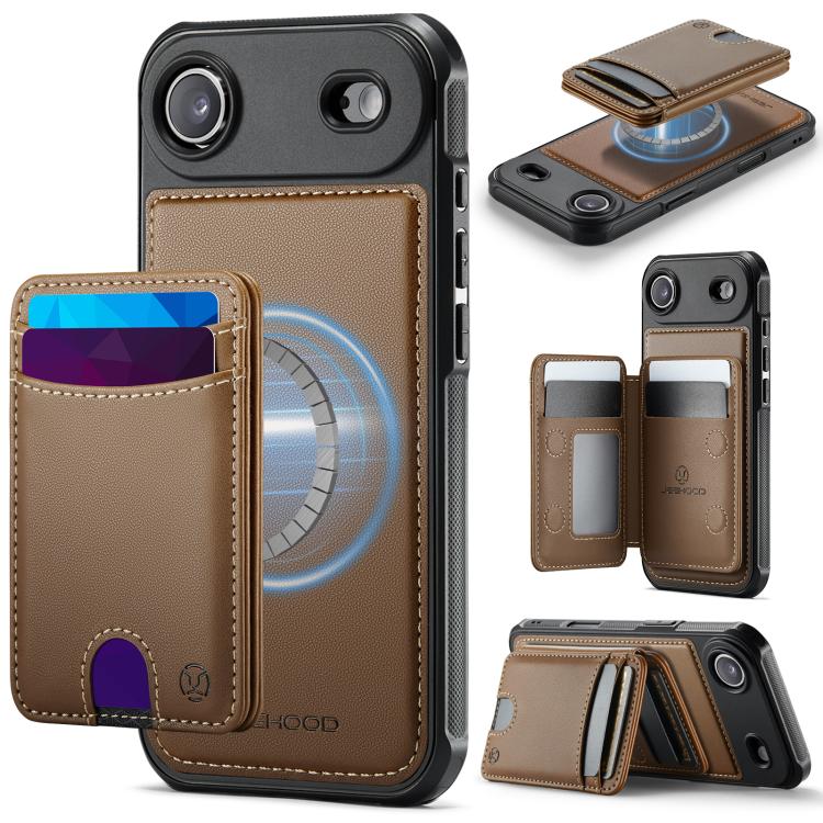 For iPhone Air JEEHOOD J10 Flip Card Bag MagSafe Split RFID Leather Phone Case(Brown)