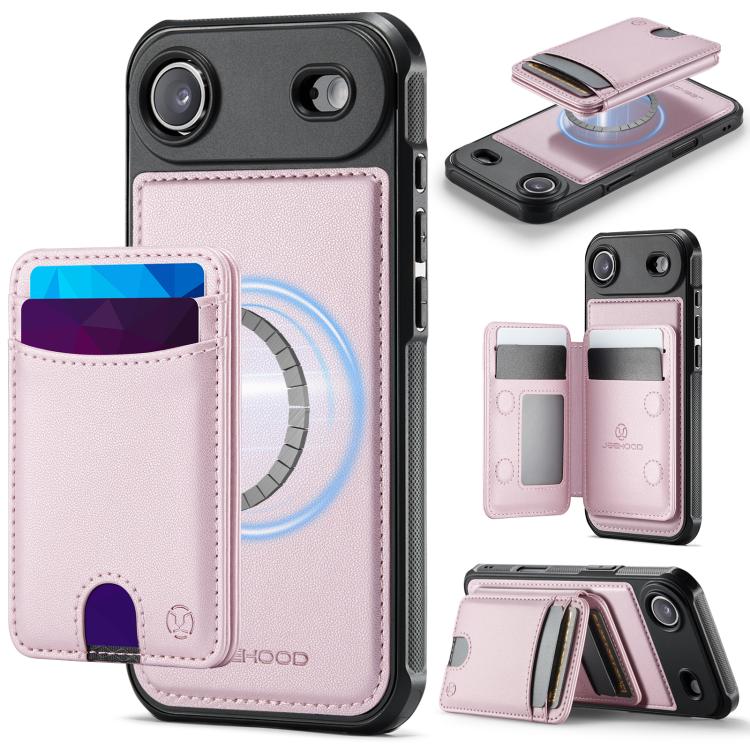 For iPhone Air JEEHOOD J10 Flip Card Bag MagSafe Split RFID Leather Phone Case(Pink)