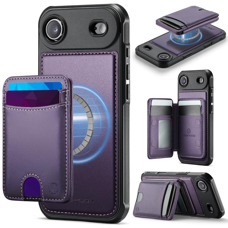 For iPhone Air JEEHOOD J10 Flip Card Bag MagSafe Split RFID Leather Phone Case(Purple)