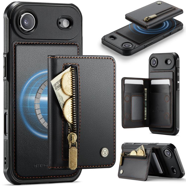 For iPhone Air JEEHOOD J12 Exquisite RFID MagSafe Zipper Card Bag Phone Case(Black)