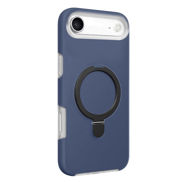 For iPhone Air Jelly Liquid Silicone MagSafe Holder Phone Case(Dark Blue + Black)