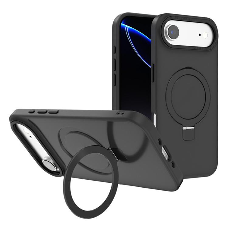 For iPhone Air Kalebol Metal Lens Frame MagSafe Holder Frosted PC Phone Case(Black)
