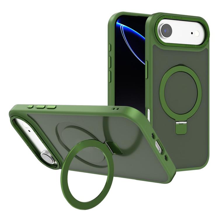 For iPhone Air Kalebol Metal Lens Frame MagSafe Holder Frosted PC Phone Case(Dark Green)