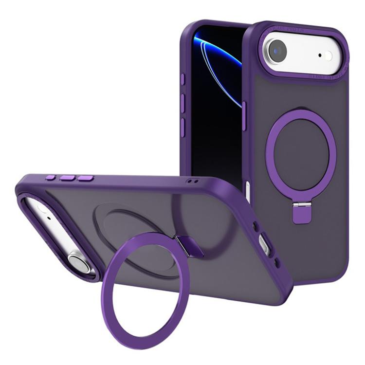 For iPhone Air Kalebol Metal Lens Frame MagSafe Holder Frosted PC Phone Case(Dark Purple)