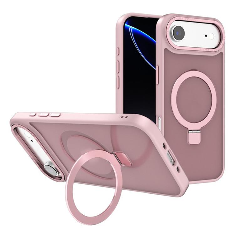 For iPhone Air Kalebol Metal Lens Frame MagSafe Holder Frosted PC Phone Case(Pink)