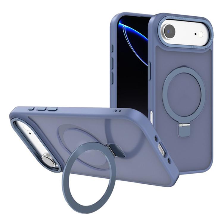 For iPhone Air Kalebol Metal Lens Frame MagSafe Holder Frosted PC Phone Case(Sierra Blue)