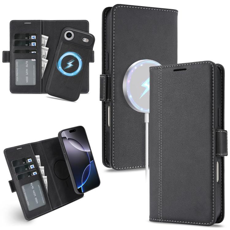 For iPhone Air Kalebol Strong Magnetic MagSafe Ring 2 In 1 Split Leather Phone Case(Black)