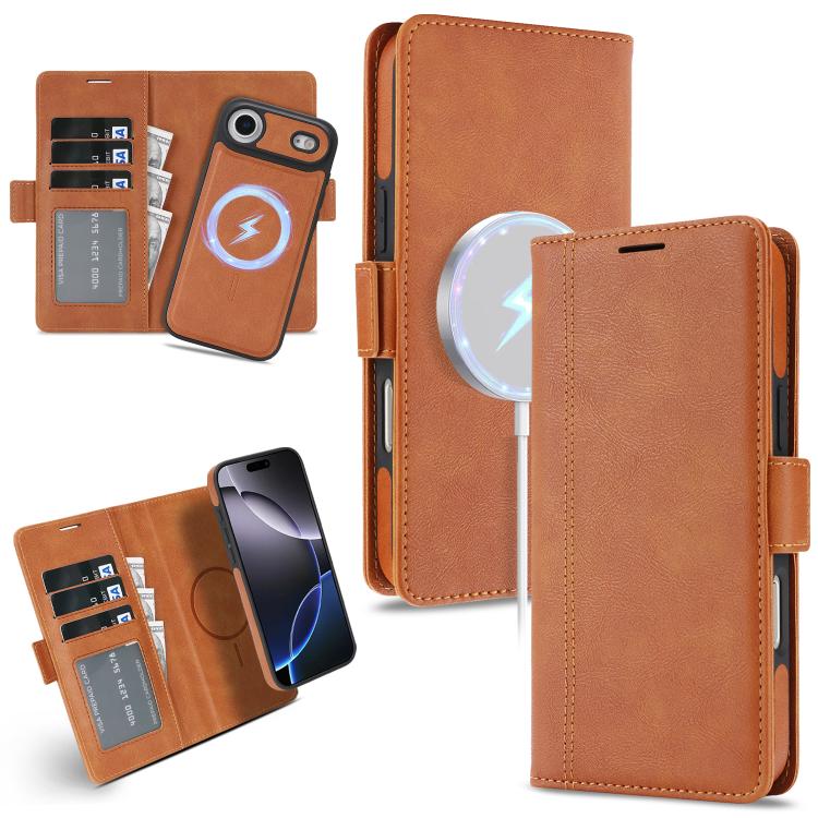 For iPhone Air Kalebol Strong Magnetic MagSafe Ring 2 In 1 Split Leather Phone Case(Brown)