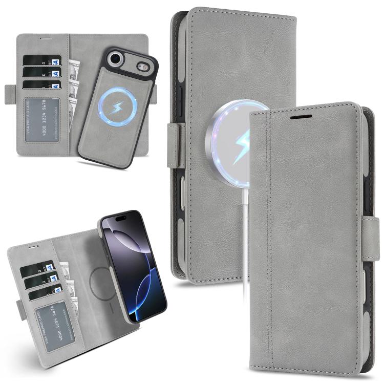 For iPhone Air Kalebol Strong Magnetic MagSafe Ring 2 In 1 Split Leather Phone Case(Gray)