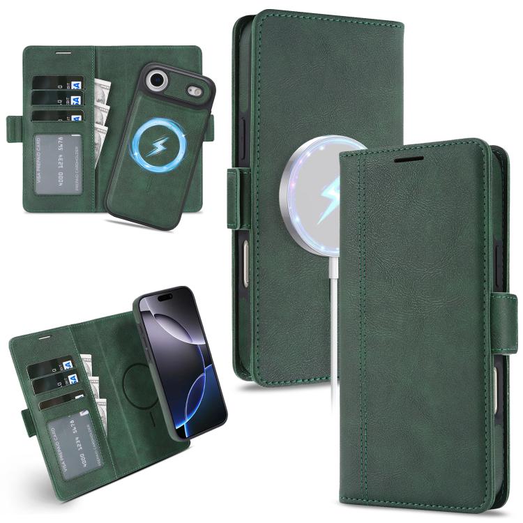 For iPhone Air Kalebol Strong Magnetic MagSafe Ring 2 In 1 Split Leather Phone Case(Green)