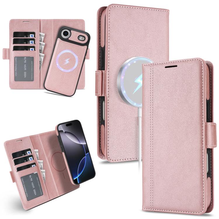 For iPhone Air Kalebol Strong Magnetic MagSafe Ring 2 In 1 Split Leather Phone Case(Rose Gold)