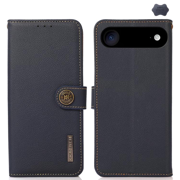 For iPhone Air KHAZNEH Custer Genuine Leather RFID Phone Case(Blue)