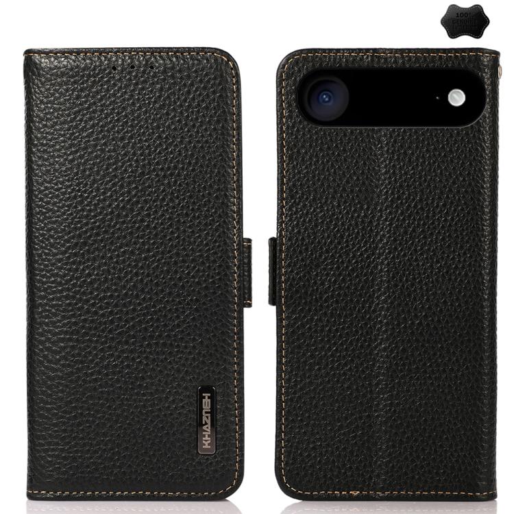 For iPhone Air KHAZNEH Side-Magnetic Litchi Genuine Leather RFID Case(Black)