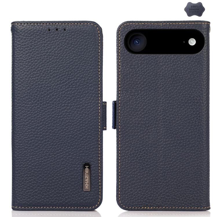 For iPhone Air KHAZNEH Side-Magnetic Litchi Genuine Leather RFID Case(Blue)